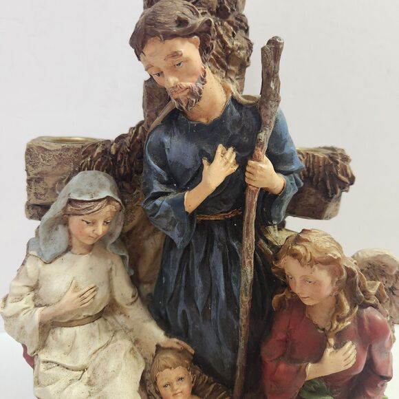 Nativity 5 Candle Holder Christmas Centerpiece Decor Manger Scene Resin - Picture 8 of 9